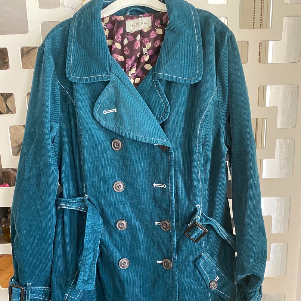 Teal corduroy trench coat